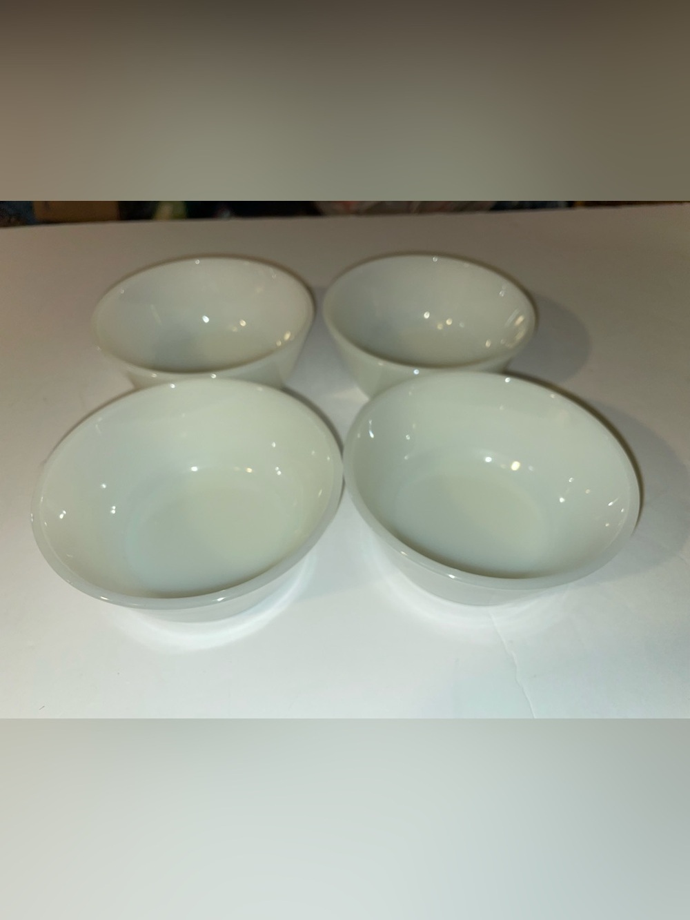 Set of 4 Vintage 60s Fire King Anchor Hocking Custard Cup Milk Glass Small Bowls